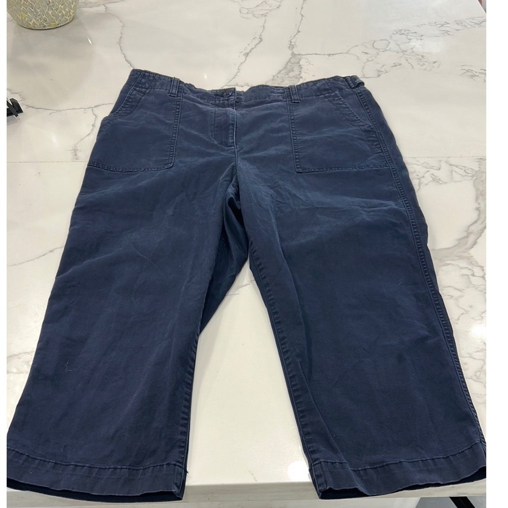 Talbots Womens 16P High‎ Waist Patch Pocket Crop Pants Blue Cotton Blend